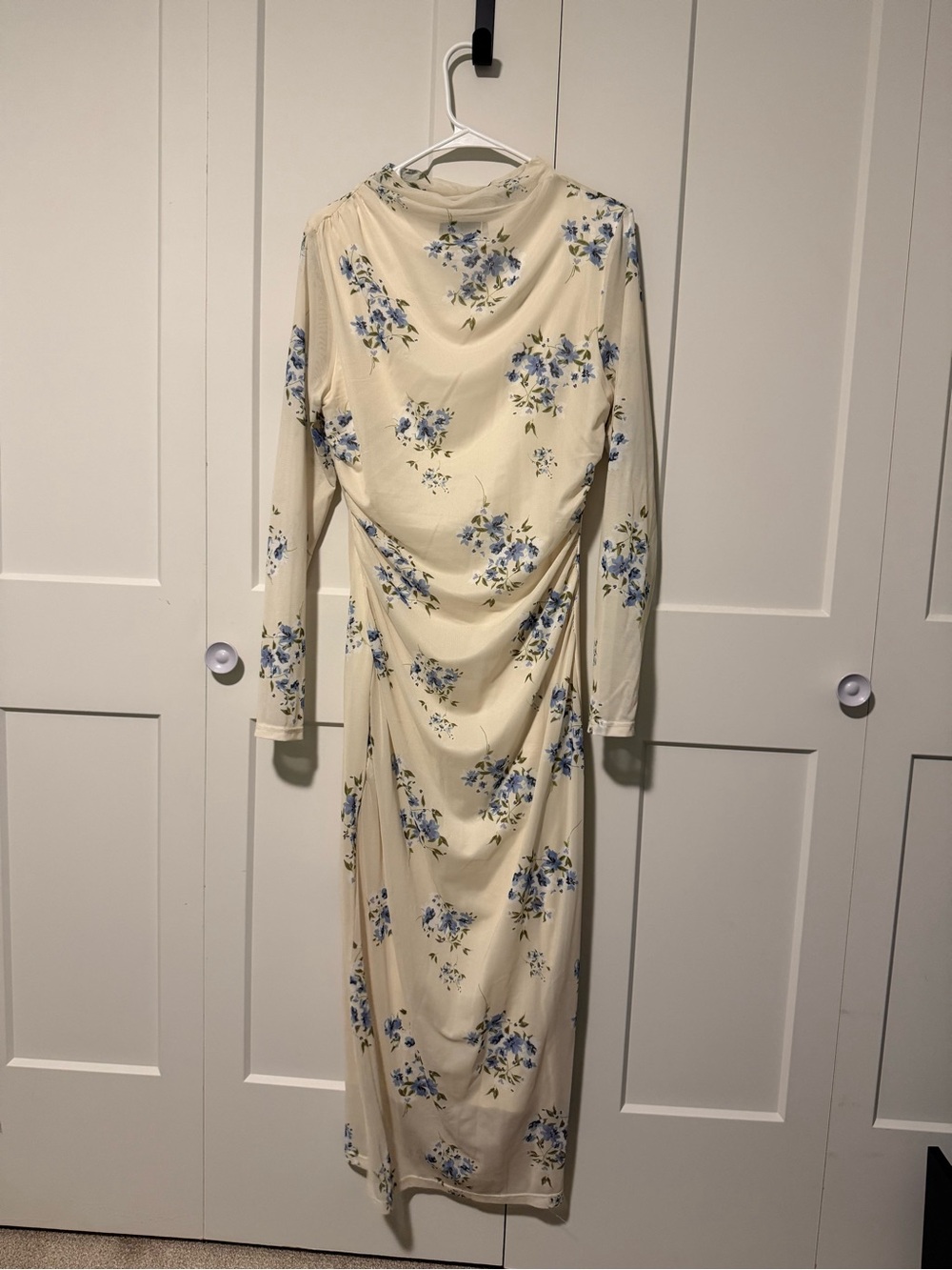 Cream Floral Long Sleeve Draped Maxi Dress